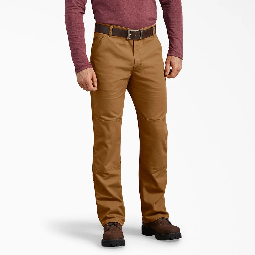 Dickie's FLEX Regular Fit Duck Double Knee Pants-DP903-  Stonewashed Brown Duck