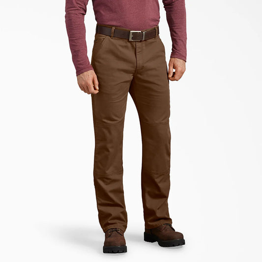 Dickie's FLEX Regular Fit Duck Double Knee Pants-DP903- Stonewashed Timber Brown