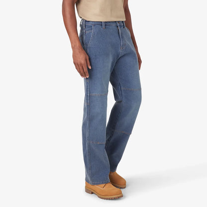 Dickie's FLEX Relaxed Fit Double Knee Jeans- Light Denim Wash -DU604