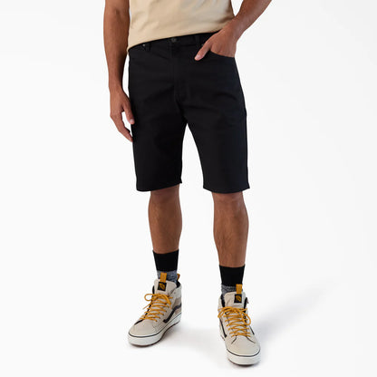 Dickies FLEX 5-Pocket Duck Canvas Shorts, 11"-Black- A87LP