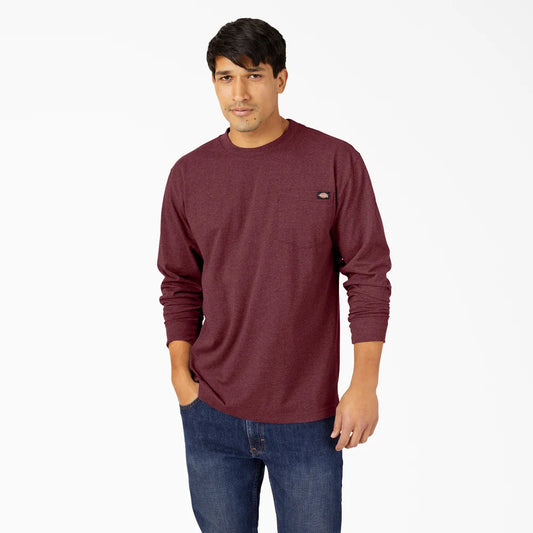 Dickies Heavyweight Heathered Long Sleeve Pocket T-Shirt-WL450H-  Burgundy Heather