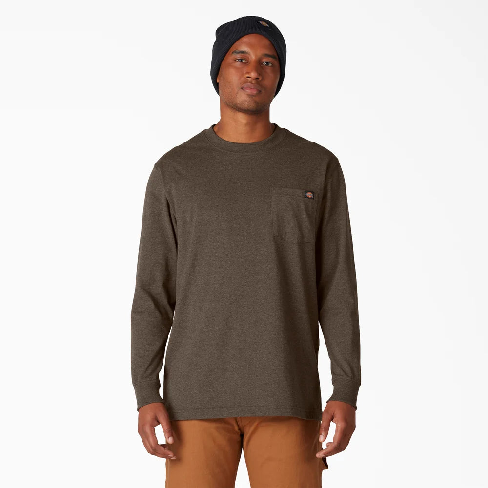 Dickies Heavyweight Heathered Long Sleeve Pocket T-Shirt-WL450H- Chocolate Heather