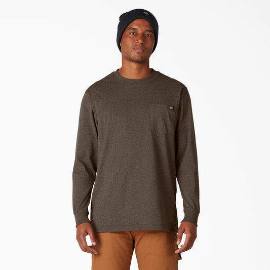 Dickies Heavyweight Heathered Long Sleeve Pocket T-Shirt-WL450H- Chocolate Heather