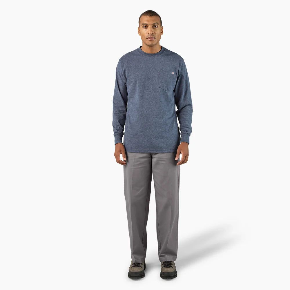 Dickies Heavyweight Heathered Long Sleeve Pocket T-Shirt-WL450H- Chocolate Heather