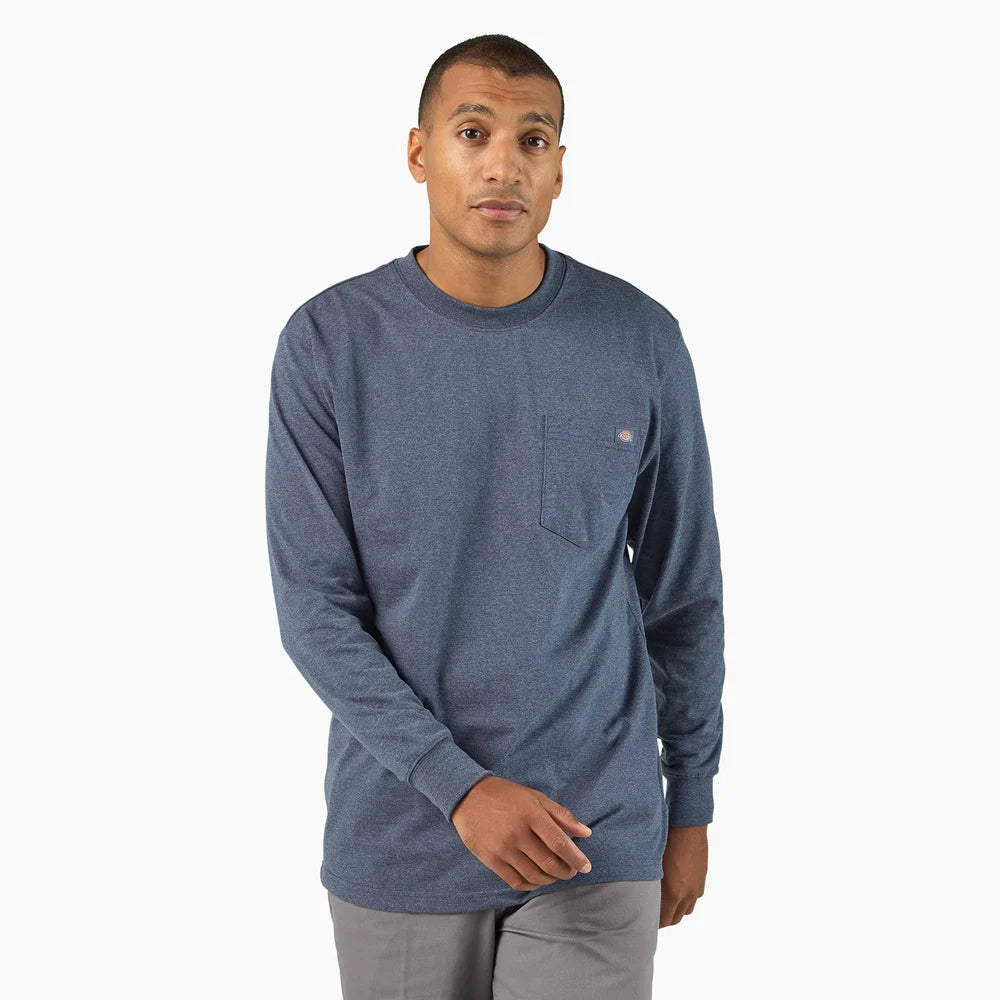 Dickies Heavyweight Heathered Long Sleeve Pocket T-Shirt-WL450H- Chocolate Heather
