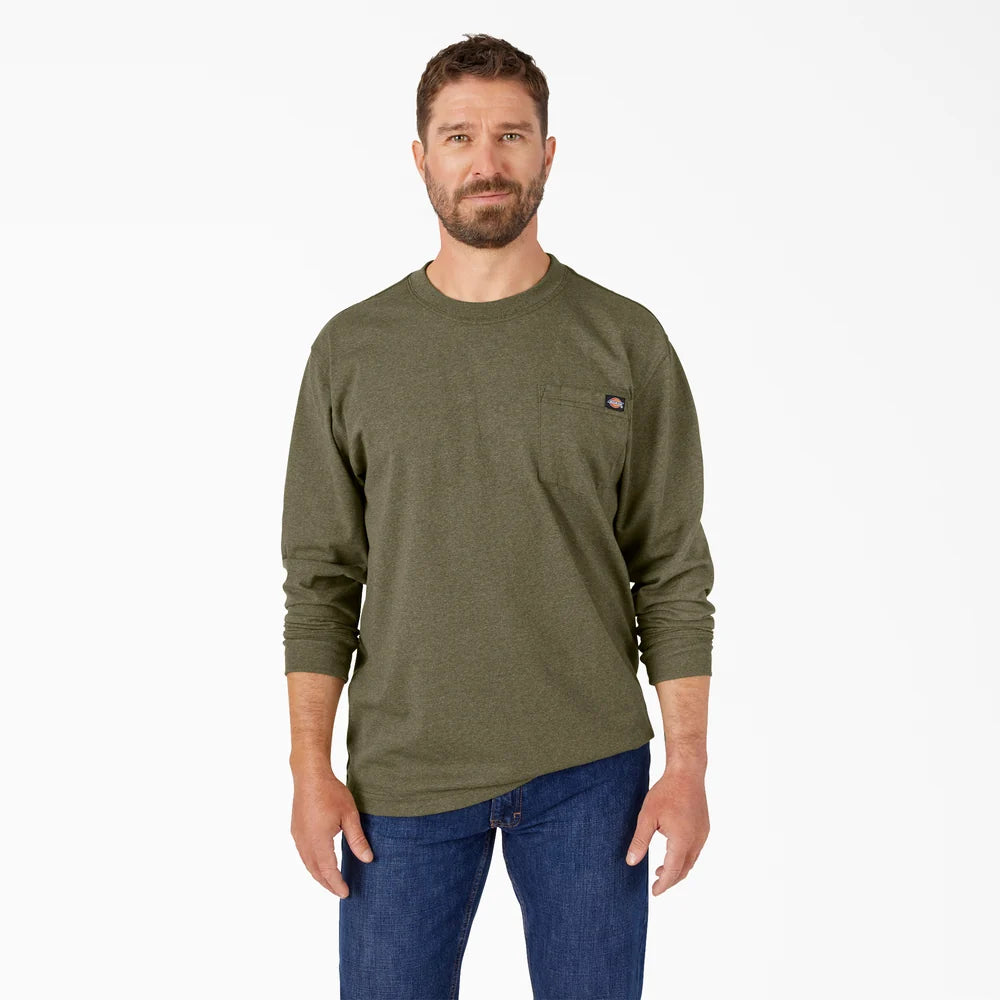 Dickies Heavyweight Heathered Long Sleeve Pocket T-Shirt-WL450H- Chocolate Heather