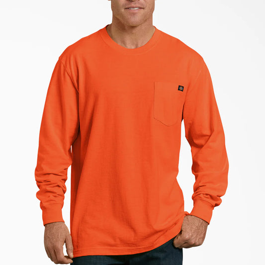 Dickies Heavyweight Neon Long Sleeve Pocket T-Shirt-WL450N- Bright Orange