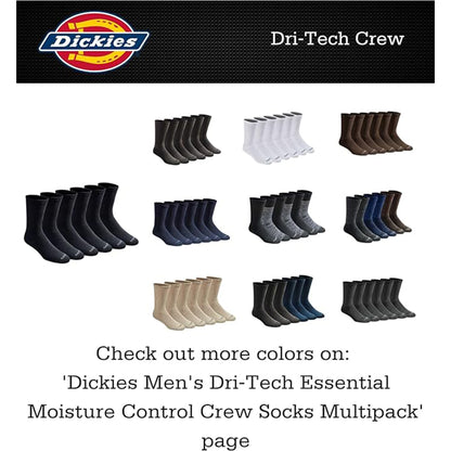 Dickies Men's 6 Packs Dri-Tech Moisture Control Crew Work Socks, Sizes 6-12