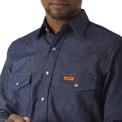 Wrangler® FR Flame-Resistant Long Sleeve Denim Work Shirt - Indigo