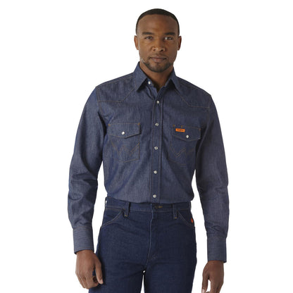 Wrangler® FR Flame-Resistant Long Sleeve Denim Work Shirt - Indigo