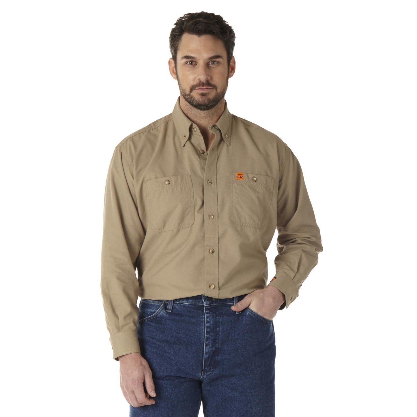 Wrangler® FR Flame-Resistant Riggs Twill Solid Work Shirt - Khaki