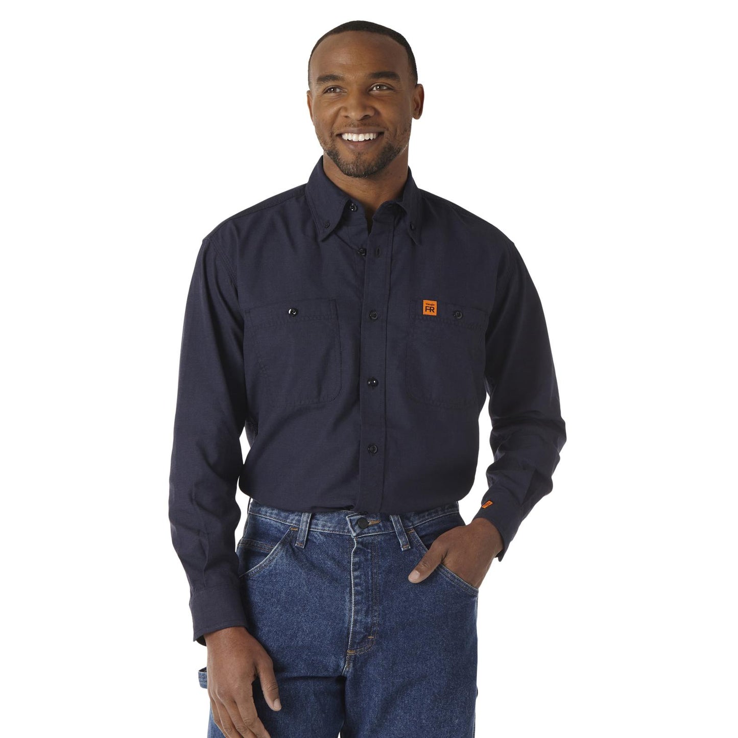 Wrangler® FR Flame-Resistant Riggs Twill Solid Work Shirt - Navy
