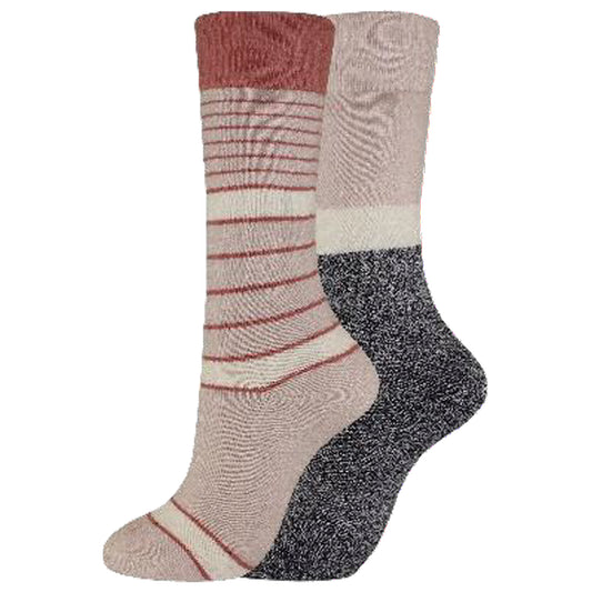 Dickies Women's 2 Packs Charcoal Fiber Basic Stripe Thermal Crew Socks, Size 6-9