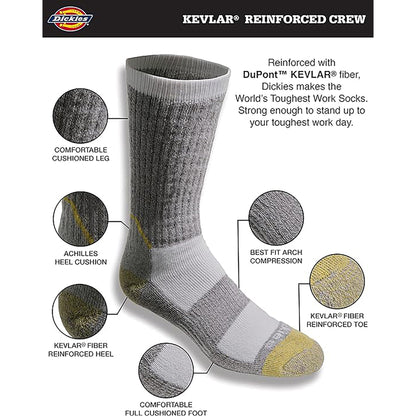 Dickies Men's 2 Packs KEVLAR® Reinforced Crew Socks, Sizes 6-12