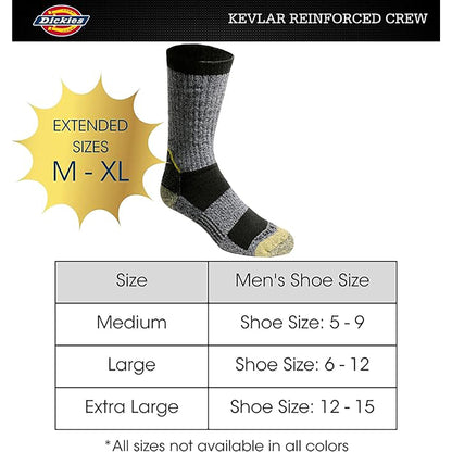 Dickies Men's 2 Packs KEVLAR® Reinforced Crew Socks, Sizes 6-12