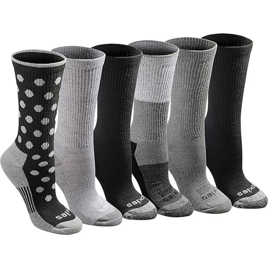 Dickies Women's 6 Packs Dri-Tech Moisture Control Dot Color Block Asst Crew Socks, Sizes 6-9