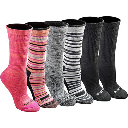 Dickies Women's 6 Packs Dri-Tech Moisture Control Striped Asst Crew Socks, Sizes 6-9