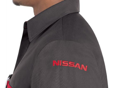 Nissan Short Sleeve Technician Shirt - Charcoal / Black With Red Striping