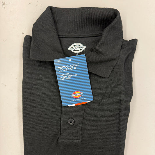 Dickies Young Adult Pique Polo Shirt, Clearance (Small, Black)