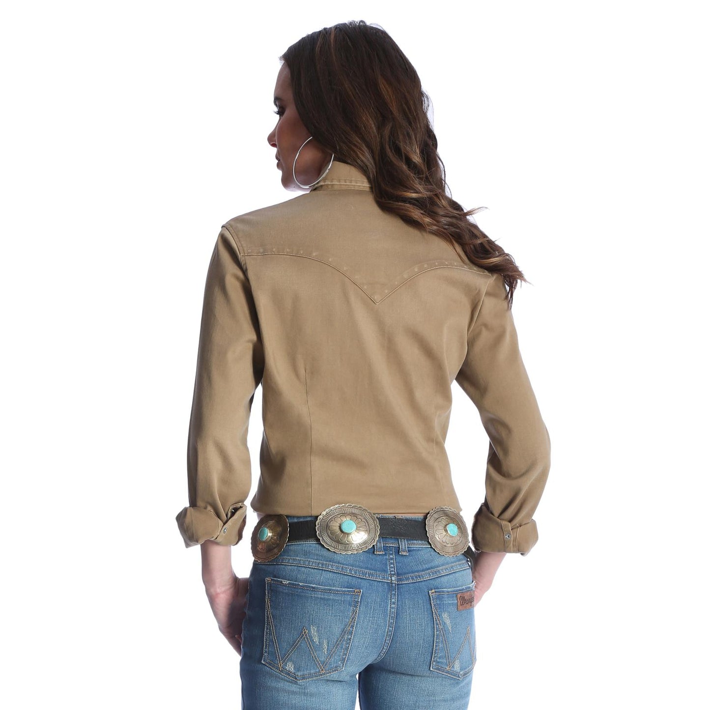Wrangler® Women's Long Sleeve Western Snap with Front and Back Yokes Solid Top