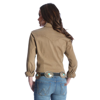 Wrangler® Women's Long Sleeve Western Snap with Front and Back Yokes Solid Top