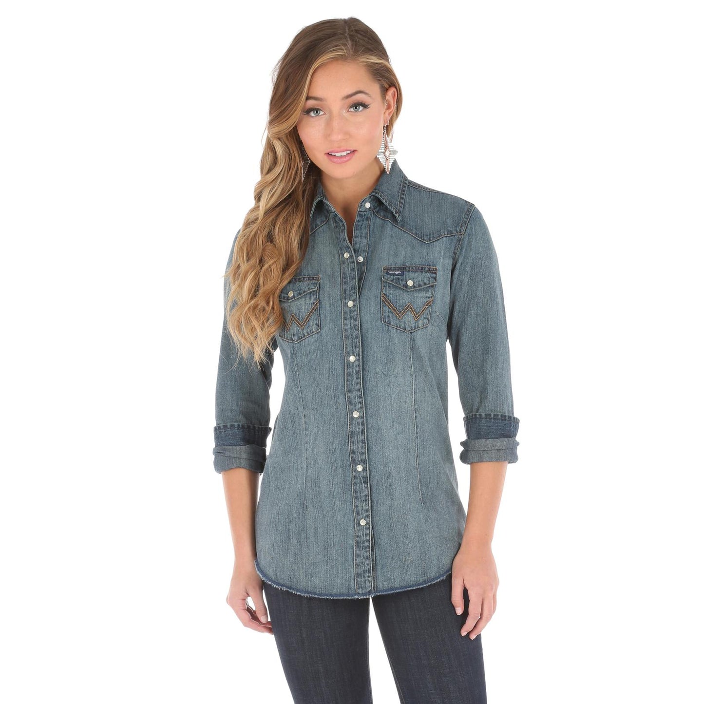Wrangler Women's Long Sleeve Western Snap Denim Top