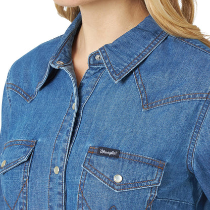 Wrangler® Women's Long Sleeve Western Snap Denim Shirt