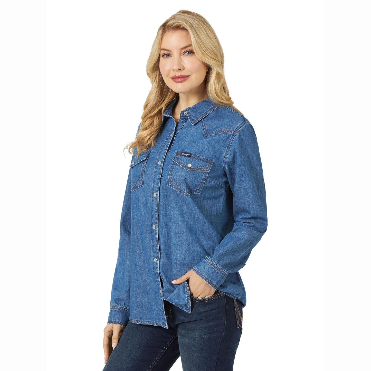 Wrangler® Women's Long Sleeve Western Snap Denim Shirt