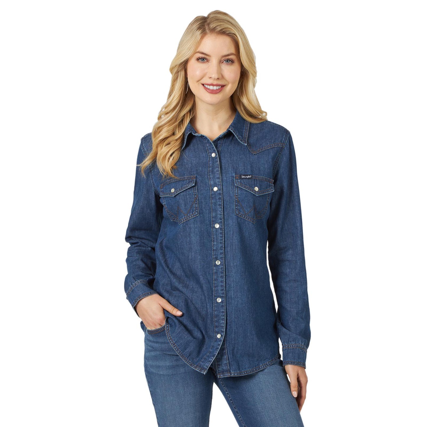 Wrangler® Women's Long Sleeve Western Snap Denim Shirt