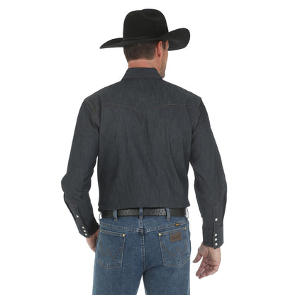 Wrangler® Men's Premium Performance Advanced Comfort Cowboy Cut® Long Sleeve Spread Collar Solid Shirt - Denim
