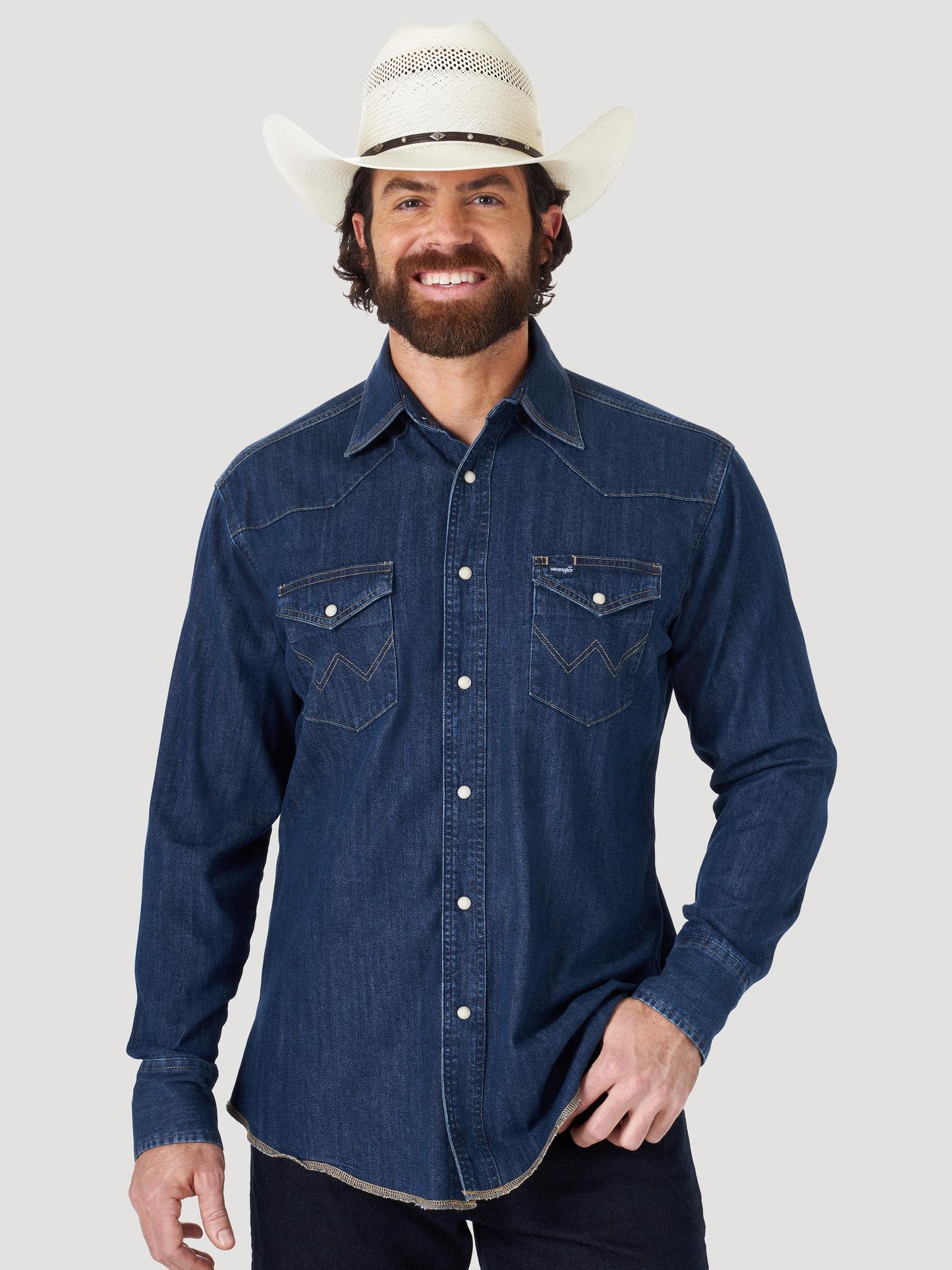 Wrangler® Men's Western Long Sleeve Work Shirt - Dark Denim - MS1041D
