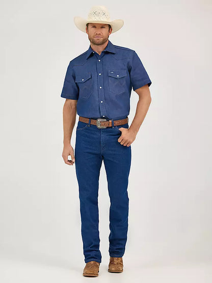Wrangler® Cowboy Cut® Firm Finish Denim Short Sleeve Work Western Shirt-MS3127B-Blue Indigo
