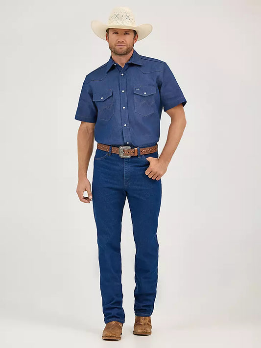 Wrangler® Cowboy Cut® Firm Finish Denim Short Sleeve Work Western Shirt-MS3127B-Blue Indigo