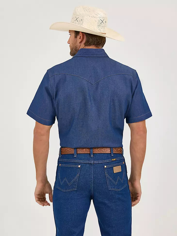 Wrangler® Cowboy Cut® Firm Finish Denim Short Sleeve Work Western Shirt-MS3127B-Blue Indigo