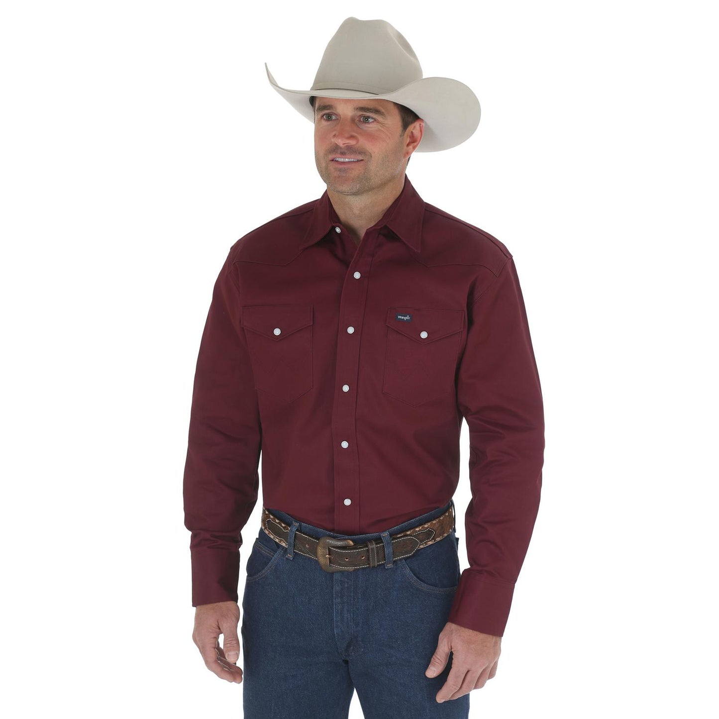 Wrangler Cowboy Cut® Firm Finish Twill Western Snap Work Shirt - Red Oxide