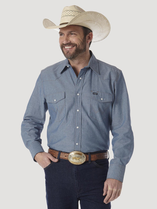 Wrangler Cowboy Cut® Long Sleeve Western Snap Work Shirt Chambray   MS70919