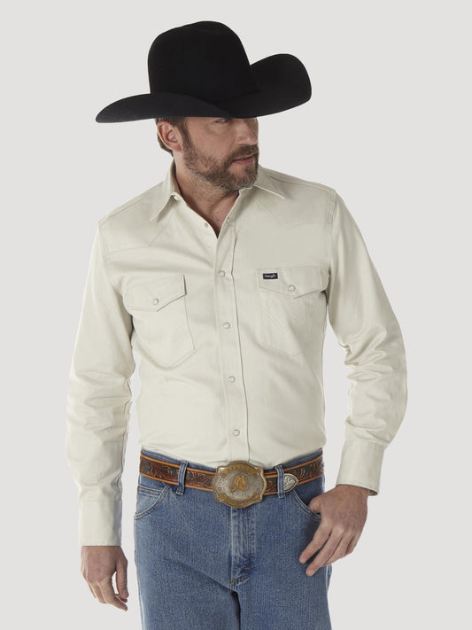 Wrangler Cowboy Cut® Firm Finish Twill Western Snap Work Shirt - Stone - MS71319