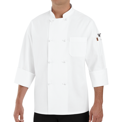 Red Kap Eight Knot Button Chef Coat with Thermometer Pocket