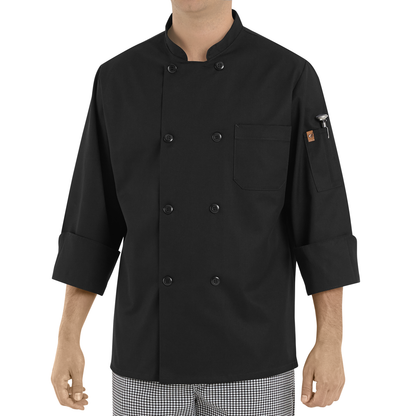 Red Kap Eight Pearl Button Black Chef Coat