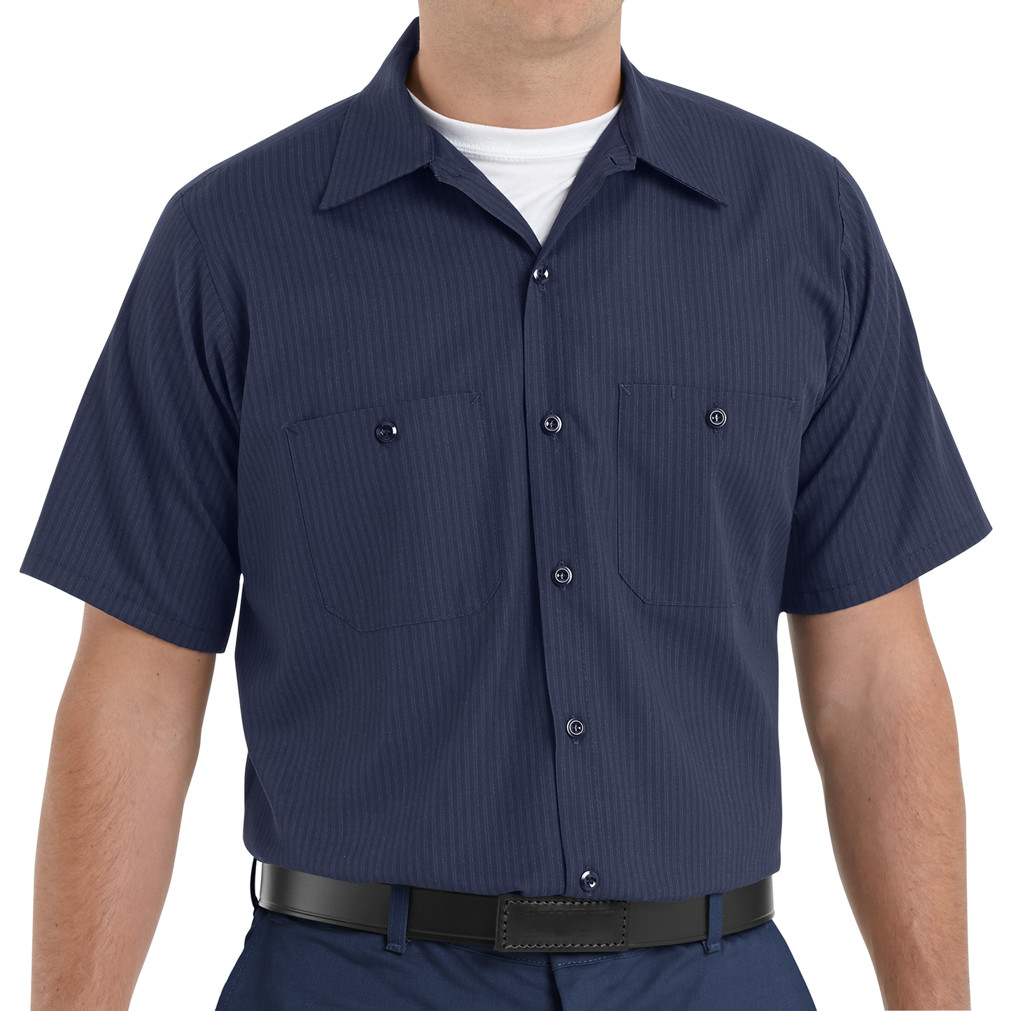 Red Kap Men's Short Sleeve Durastripe® Work Shirt-Navy / Light Blue Twin Stripe