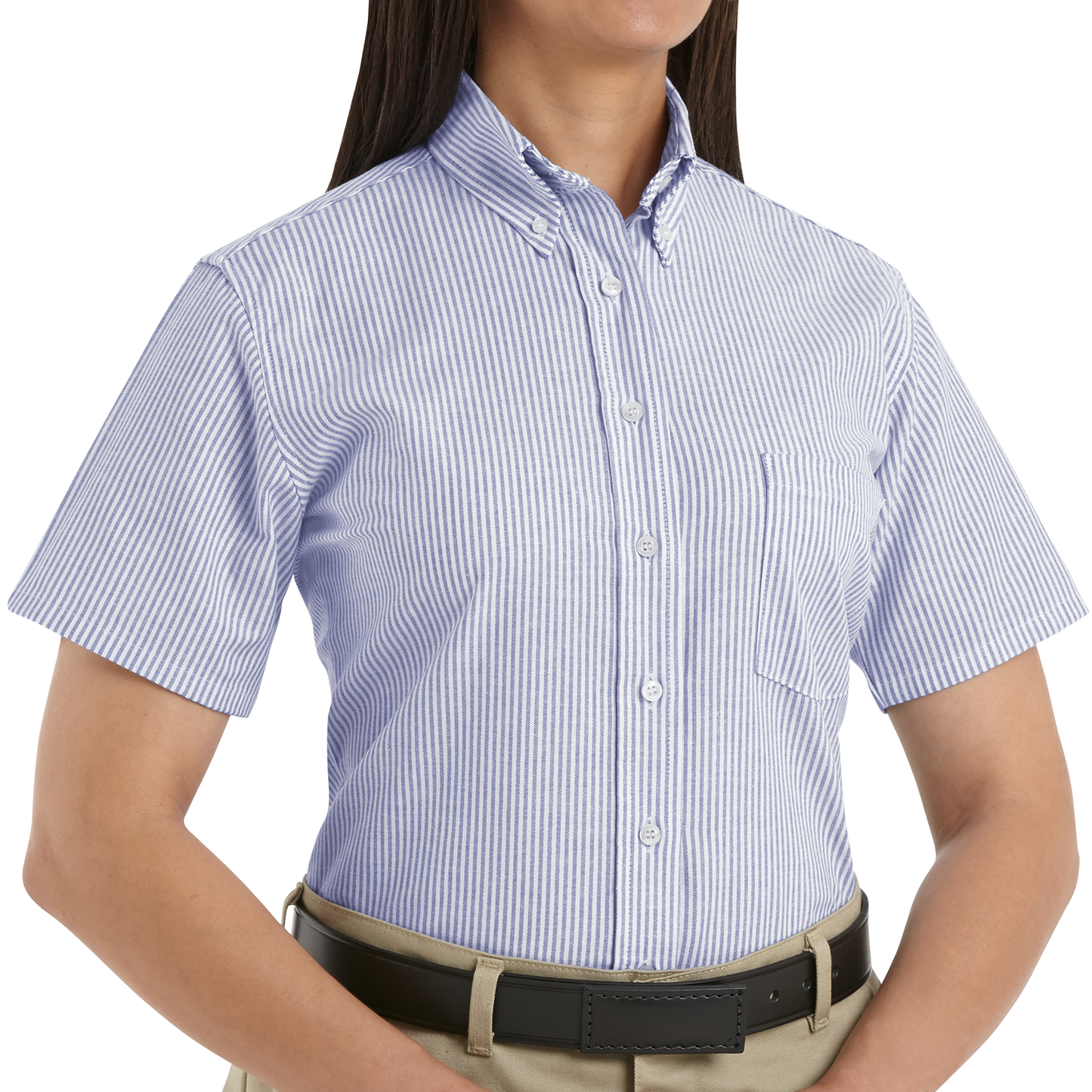 Red Kap Women's Short Sleeve Executive Oxford Dress Shirt-Blue / White Stripe