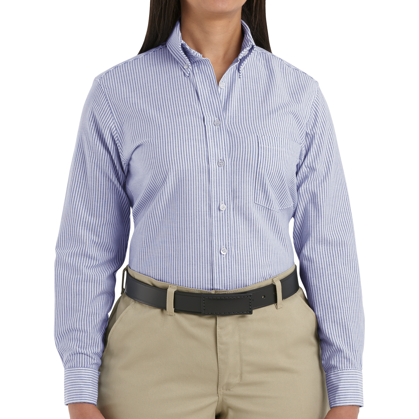 Red Kap Women's Long Sleeve Executive Oxford Dress Shirt-Blue / White Stripe