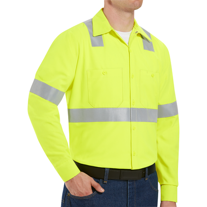 Red Kap Men's Hi-Visibility Yellow Long Sleeve Work Shirt - Type R, Class 2-Fluorescent Yellow