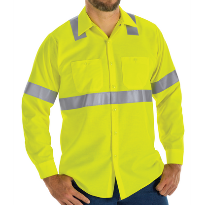 Red Kap Men's Hi-Visibility Long Sleeve Ripstop Work Shirt - Type R, Class 2