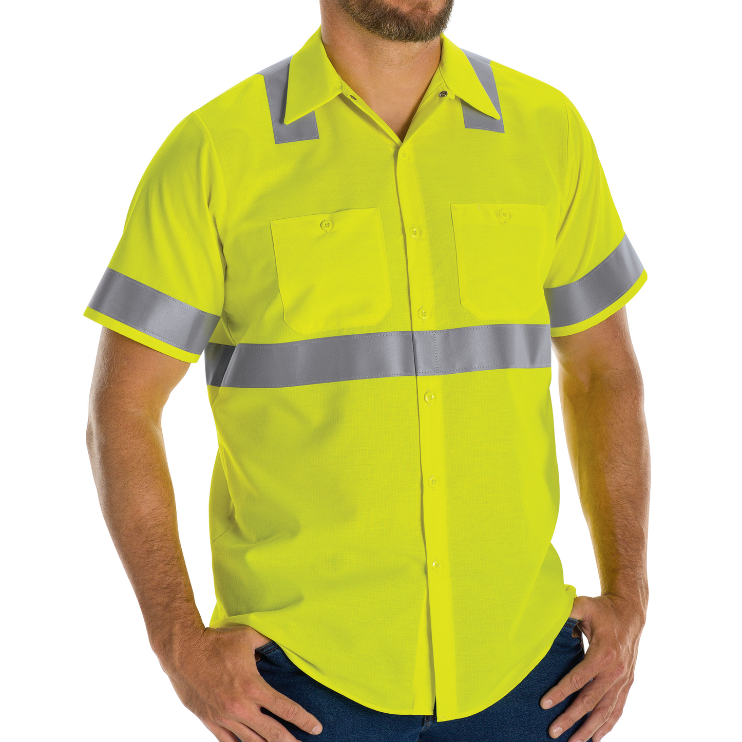 Red Kap Men's Hi-Visibility Short Sleeve Ripstop Work Shirt - Type R, Class 2