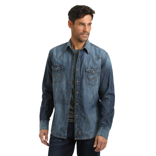 Wrangler® Men's Retro Premium Shirt - Blue Denim