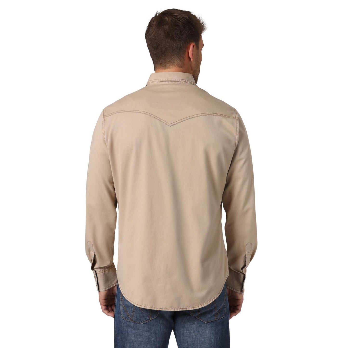 Wrangler® Men's Contrast Trim Western Two Snap Flap Pocket Shirt - Tan