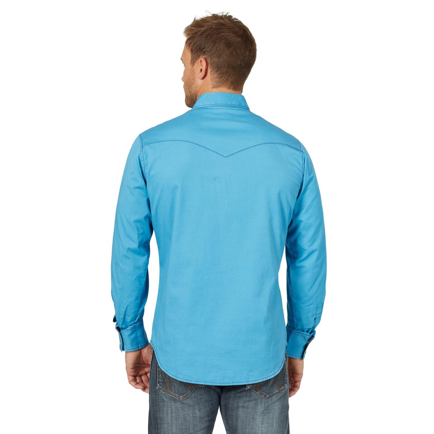 Wrangler® Men's Contrast Trim Western Two Snap Flap Pocket Shirt - Blue