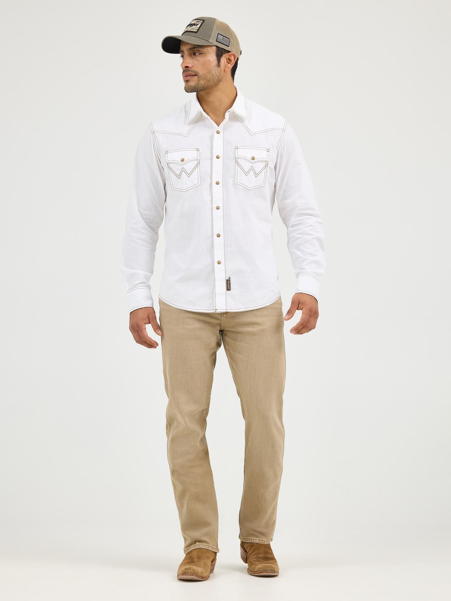 Wrangler® Men's Retro Trim Premium Long Sleeve Shirt - White/Grey -  MVR531W