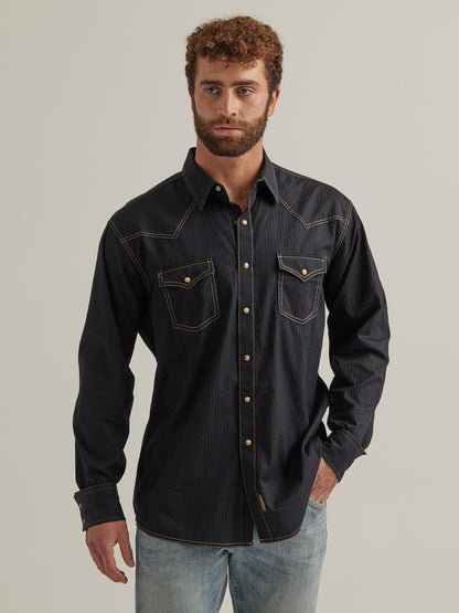 Wrangler® Men's Retro Trim Premium Long Sleeve Shirt - Black - MVR532X